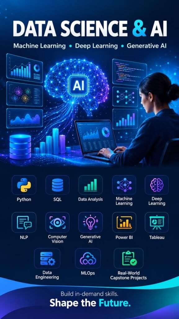 Data Science and AI course banner with Generative AI, Machine Learning, and Deep Learning training in Bangalore